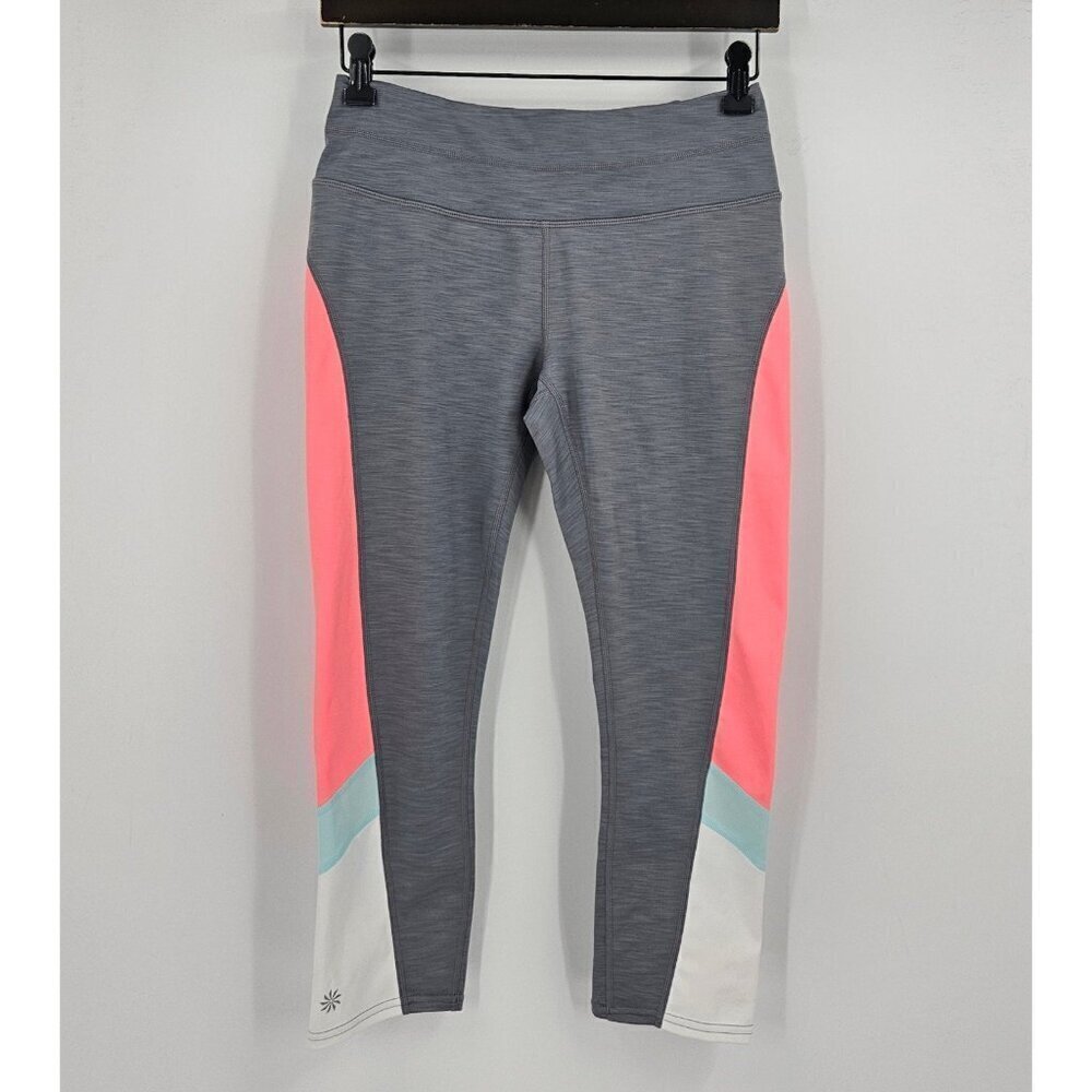 Athleta Womens Sz S Sonar Capri Leggings Gray Coral White Colorblock